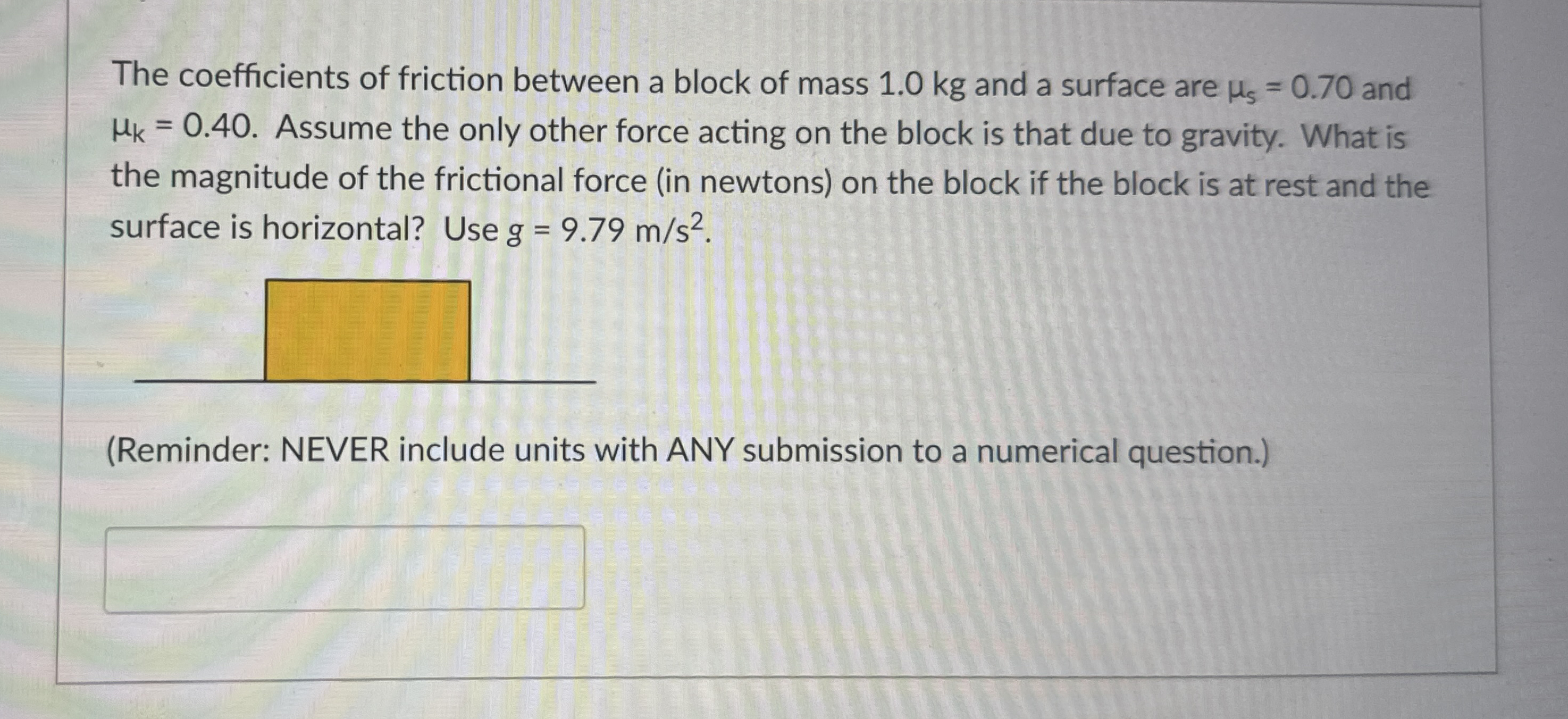 Solved The Coefficients Of Friction Between A Block Of Mass Chegg