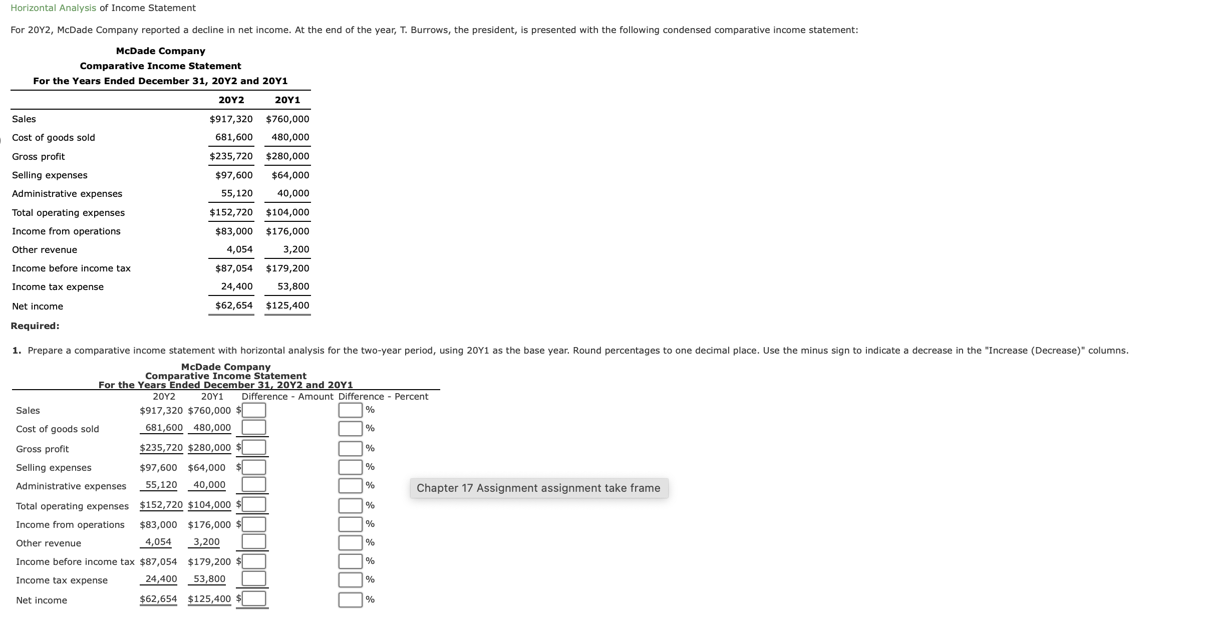 Horizontal Analysis Of Income Statementmcdade Chegg