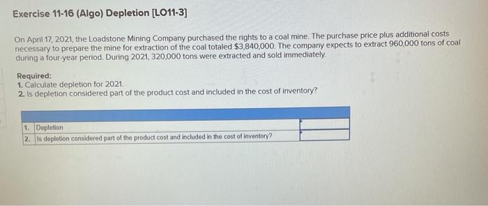 Solved Exercise 11 16 Algo Depletion LO11 3 On April Chegg