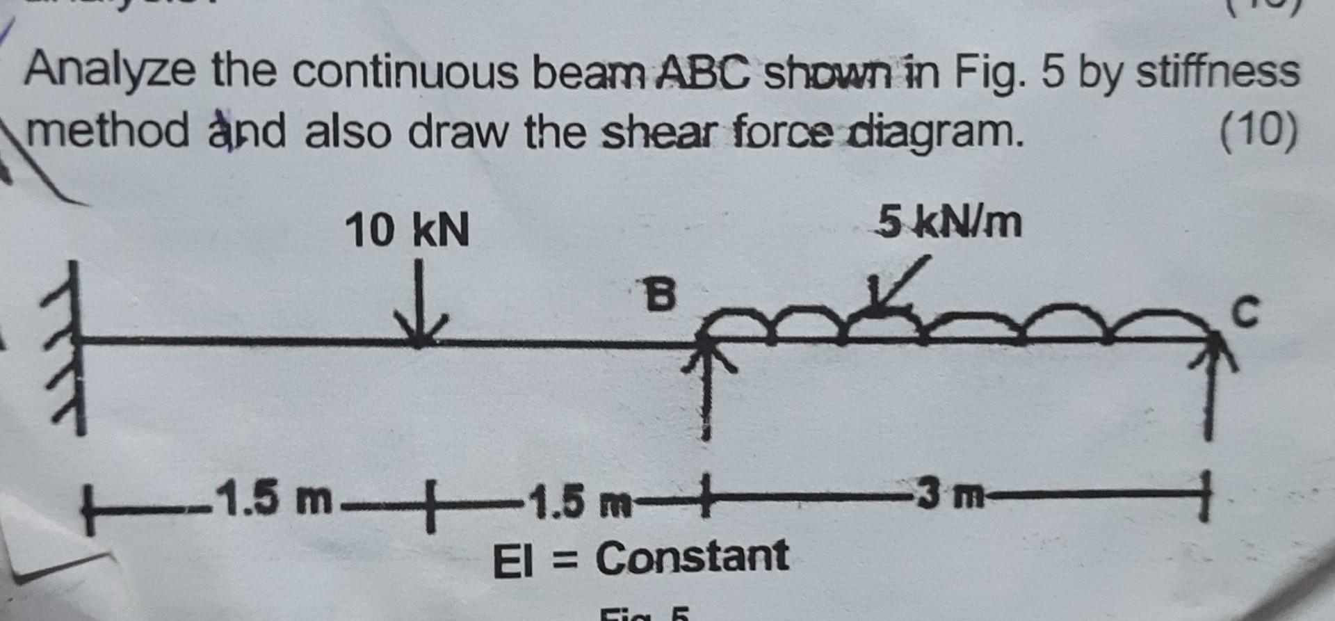 Solved Analyze The Continuous Beam ABC Shown In Fig 5 By Chegg