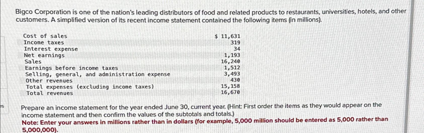 Solved Bigco Corporation Is One Of The Nation S Leading Chegg