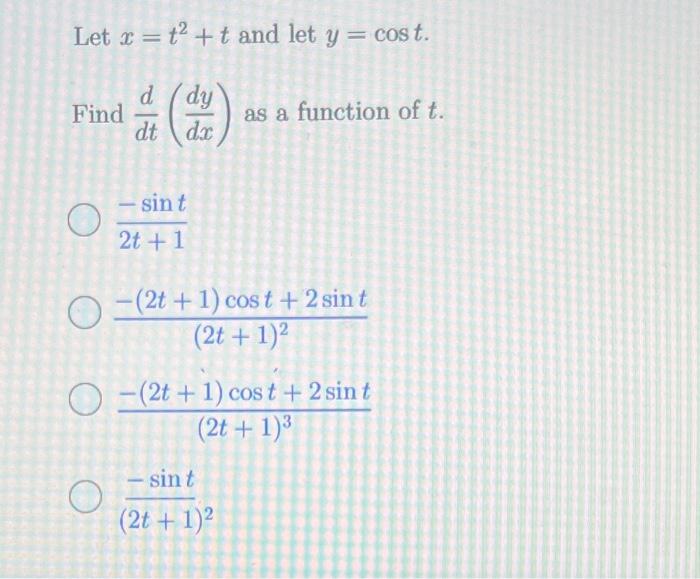 Solved Let X T T And Let Y Cost Find Dtd Dxdy As A Chegg