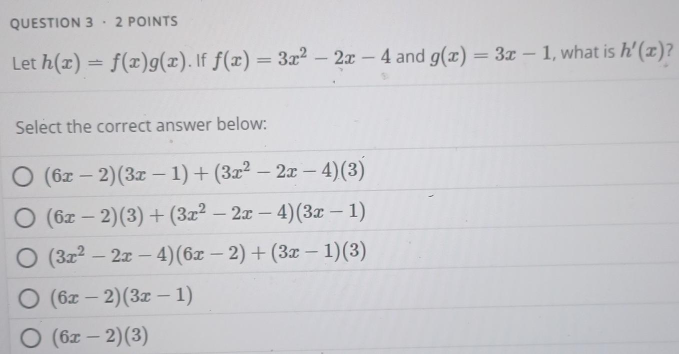 Solved Let H X F X G X If F X 3x22x4 And G X 3x1 Chegg