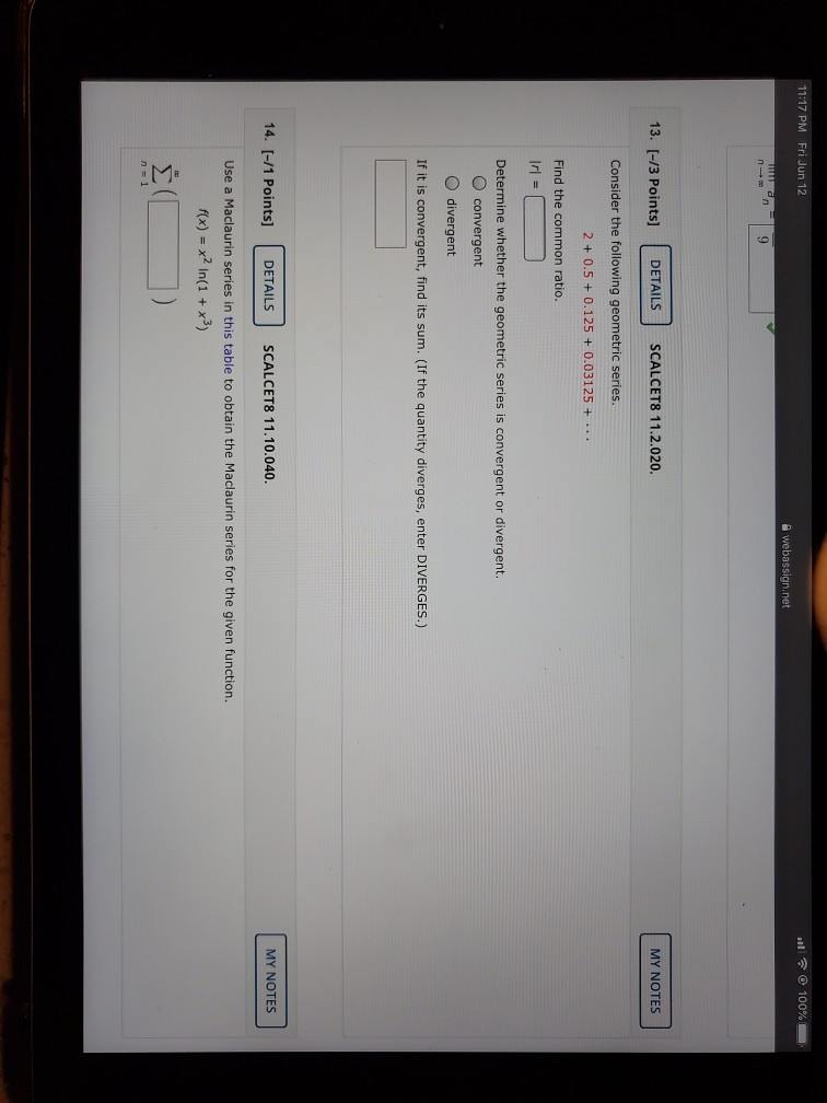 Solved 11 17 PM Fri Jun 12 100 Webassign Net N 9 13 3 Chegg