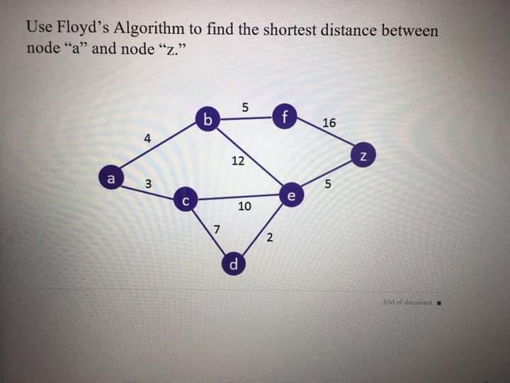 Solved Use Floyd S Algorithm To Find The Shortest Distance Chegg