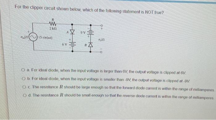 Solved For The Clipper Circuit Shown Below Which Of The Chegg