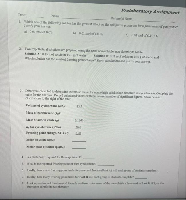 Solved Which One Of The Following Solutes Has The Chegg