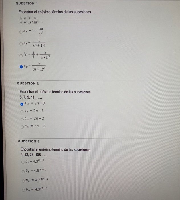 Solved QUESTION 1 Encontrar el enésimo término de las Chegg