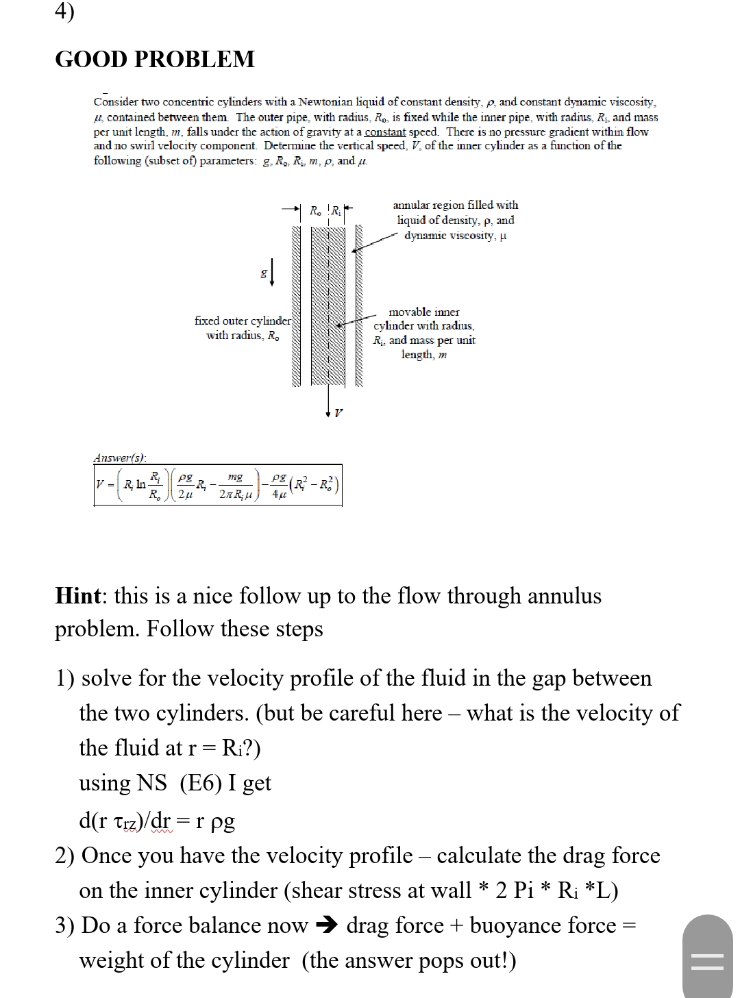 Solved Consider Two Concentric Cylinders With A Newtonian Chegg