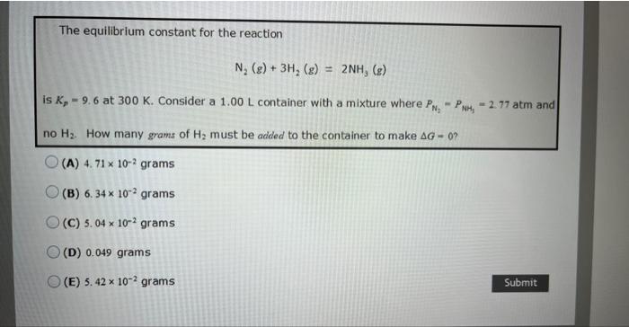 Solved The Equilibrium Constant For The Reaction Chegg