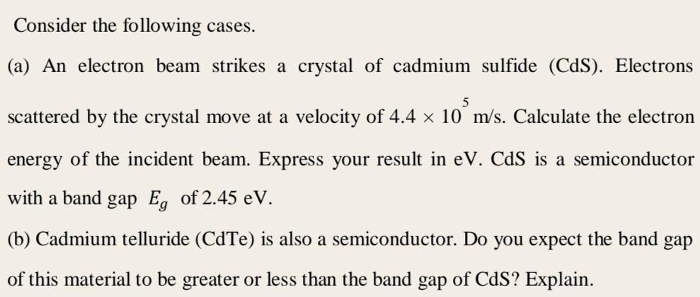 Solved Consider The Following Cases A An Electron Beam Chegg