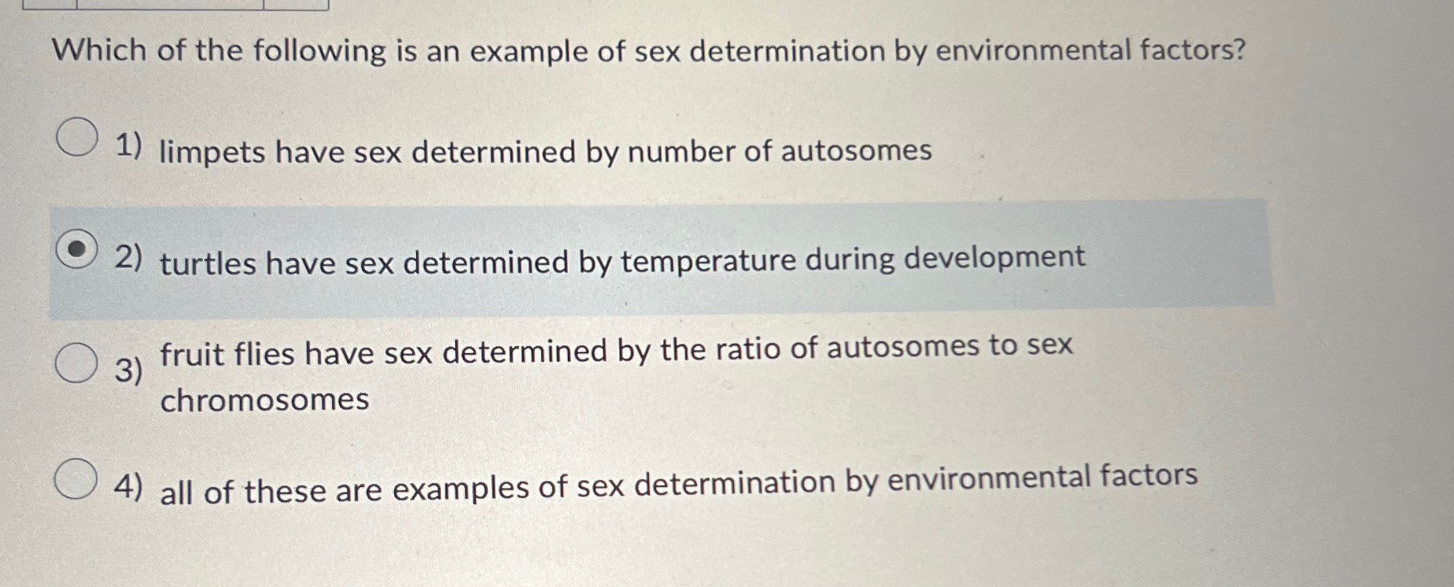 Solved Which Of The Following Is An Example Of Sex Chegg