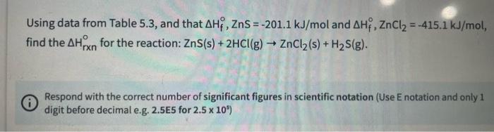 Solved Using Data From Table And That Hf Zns Chegg