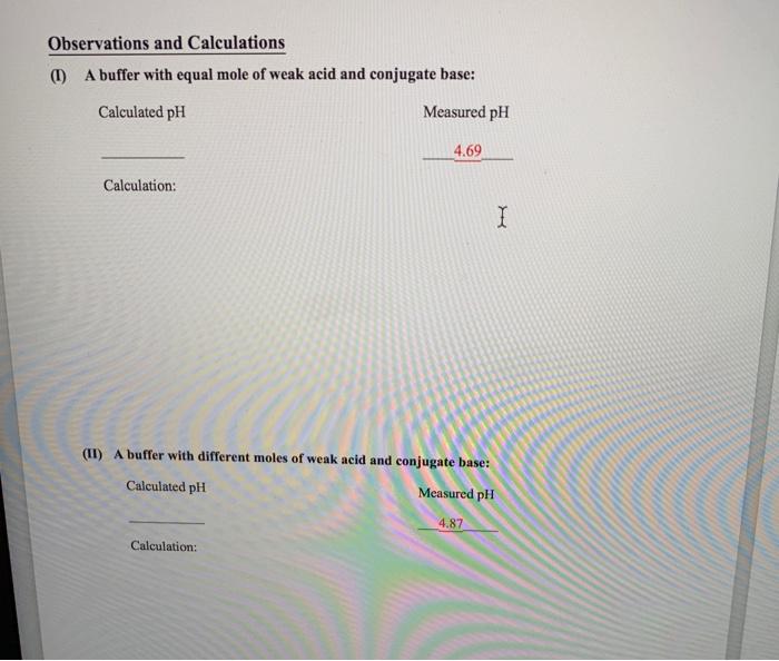 Observations And Calculations A Buffer With Equal Chegg