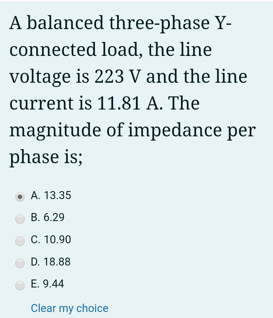 Solved A Balanced Y Connected Load With A Phase Impedance Of Chegg