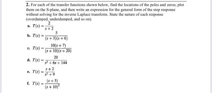 Solved For Each Of The Transfer Functions Shown Below Chegg