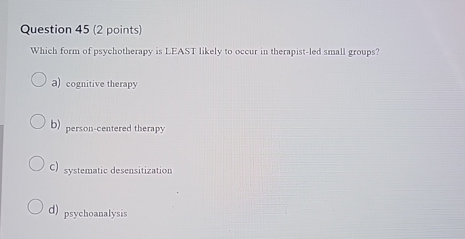 Solved Question Points Which Form Of Psychotherapy Is Chegg