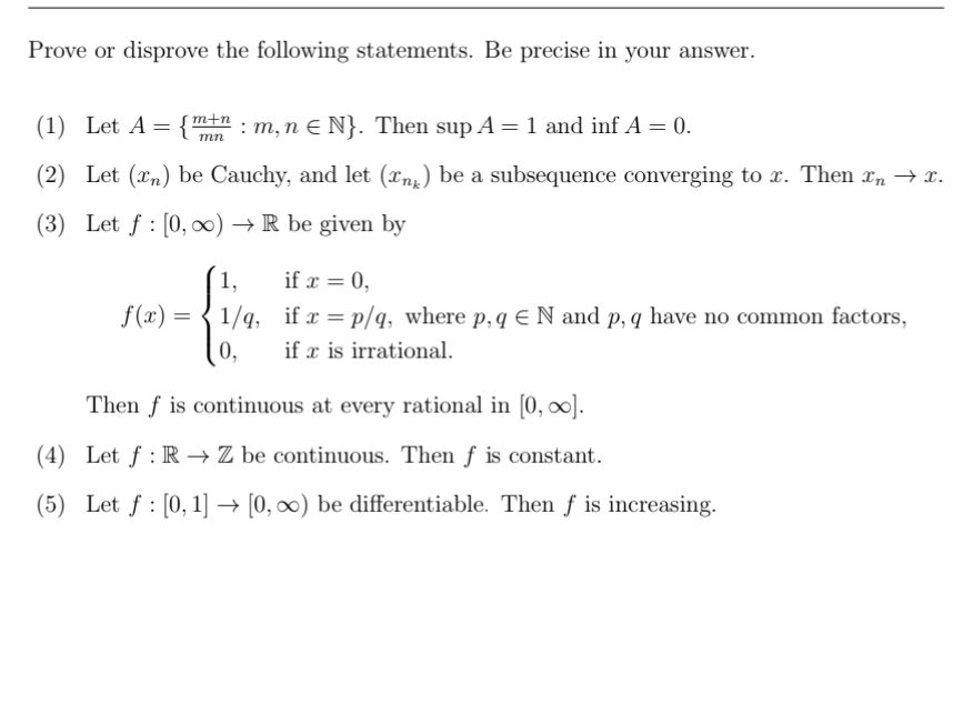 Solved Prove Or Disprove The Following Statements Be Chegg