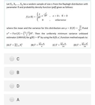 Solved Let X X X Be A Random Sample Of Size N From The Chegg