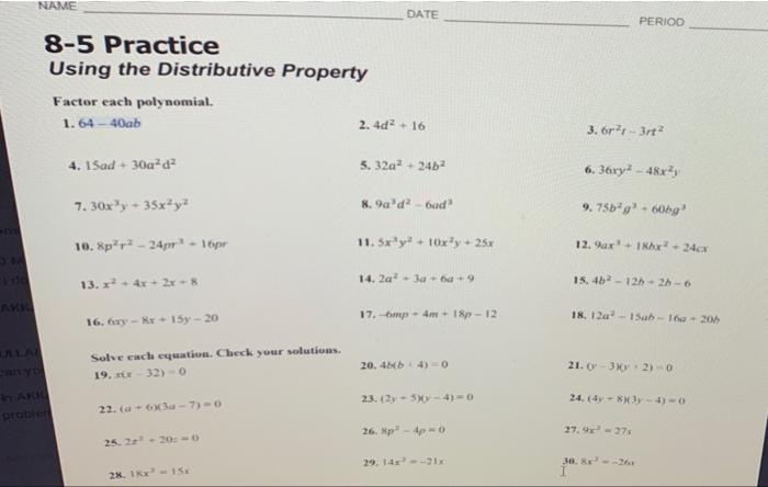 Solved Name Date Period Practice Using The Distributive Chegg