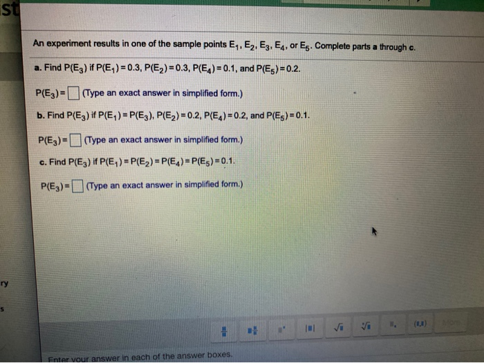 Solved An Experiment Results In One Of The Sample Points E Chegg