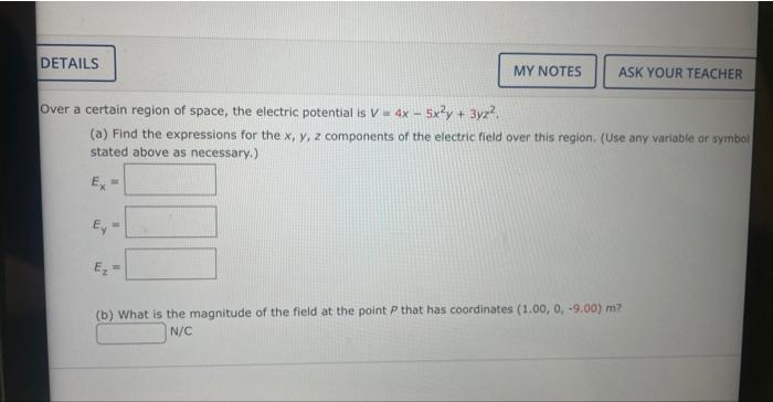 Solved Over A Certain Region Of Space The Electric Chegg