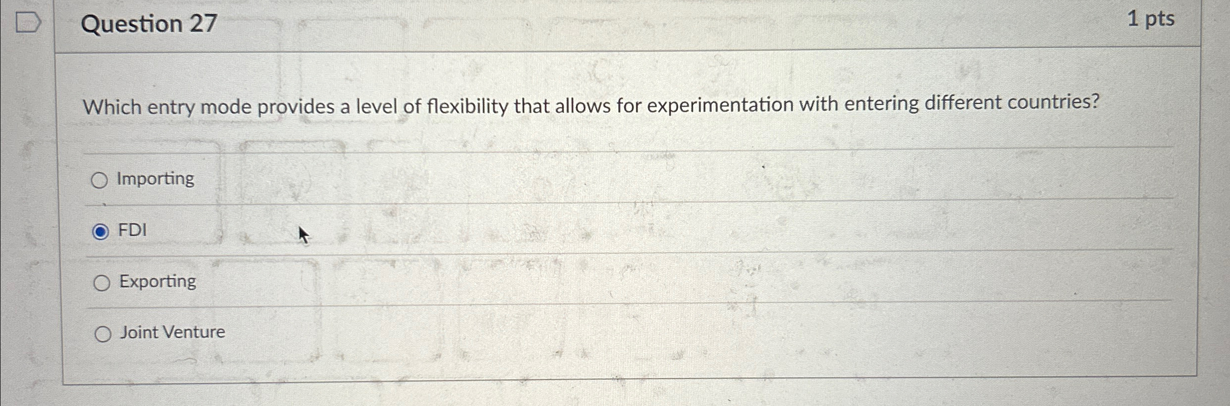 Solved Question Ptswhich Entry Mode Provides A Level Of Chegg