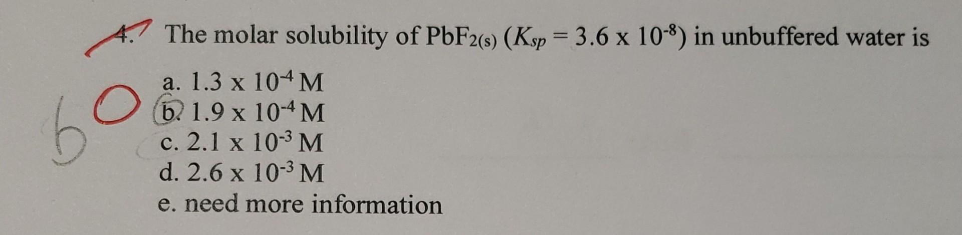 Solved The Molar Solubility Of Pbf S Ksp In Chegg