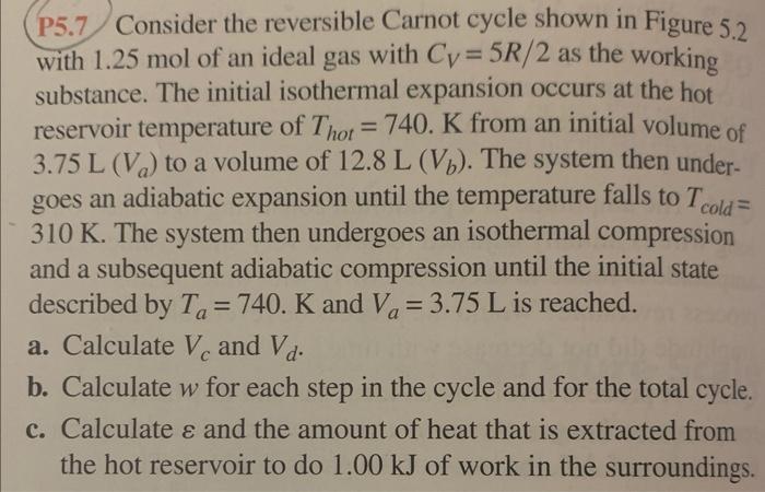 Solved P Consider The Reversible Carnot Cycle Shown In Chegg