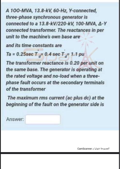 Solved A Mva Kv Hz Y Connected Three Phase Chegg