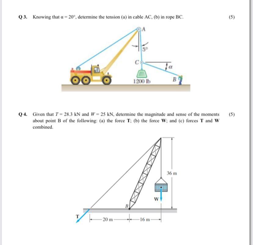 Solved Q3 Knowing That A 20 Determine The Tension A Chegg