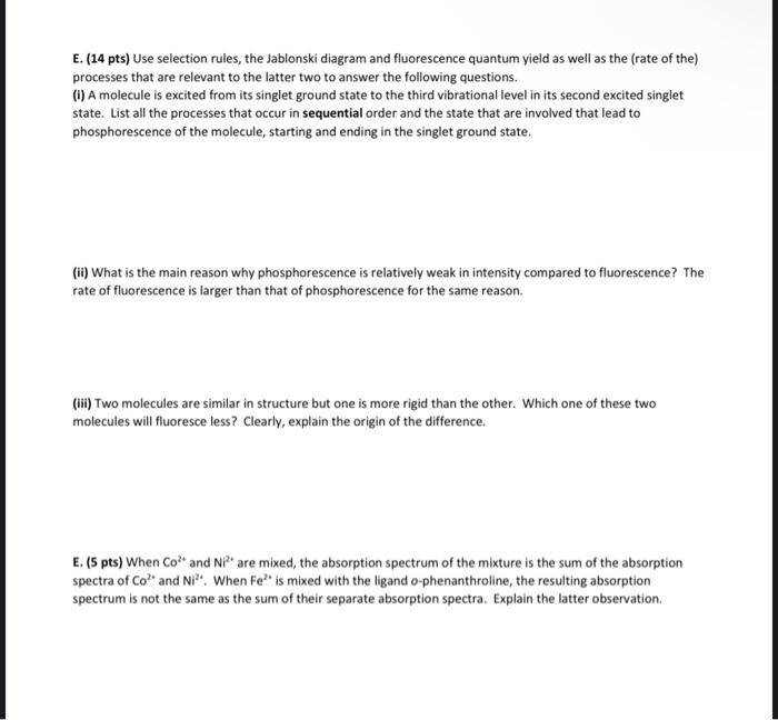 Solved E Pts Use Selection Rules The Jablonski Chegg