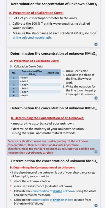 Solved Determination The Concentration Of Unknown Kmno A Chegg