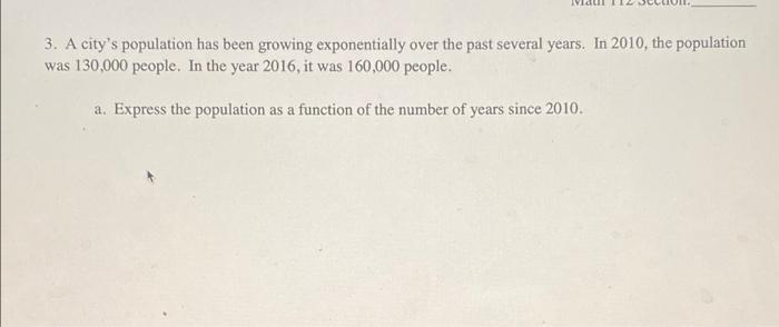 Solved A City S Population Has Been Growing Exponentially Chegg