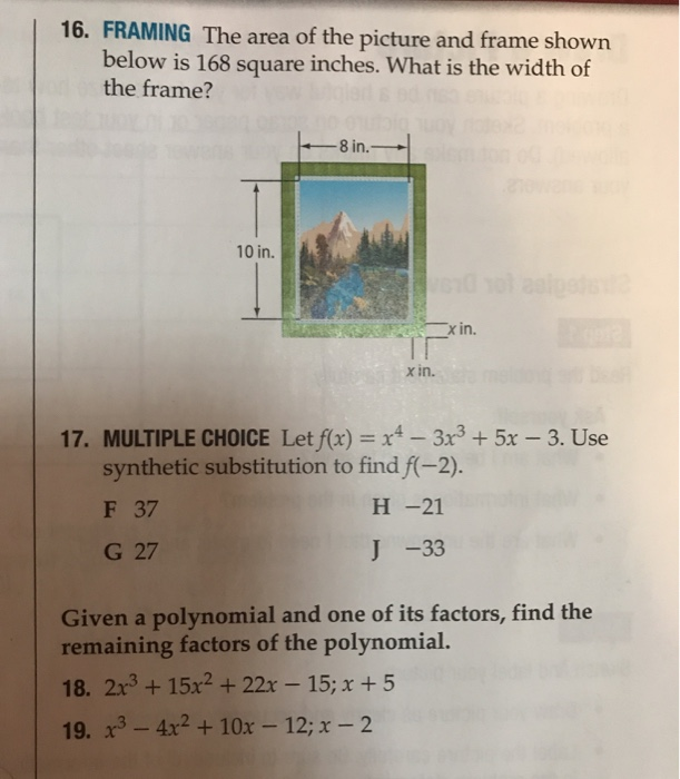 Solved Framing The Area Of The Picture And Frame Shown Chegg