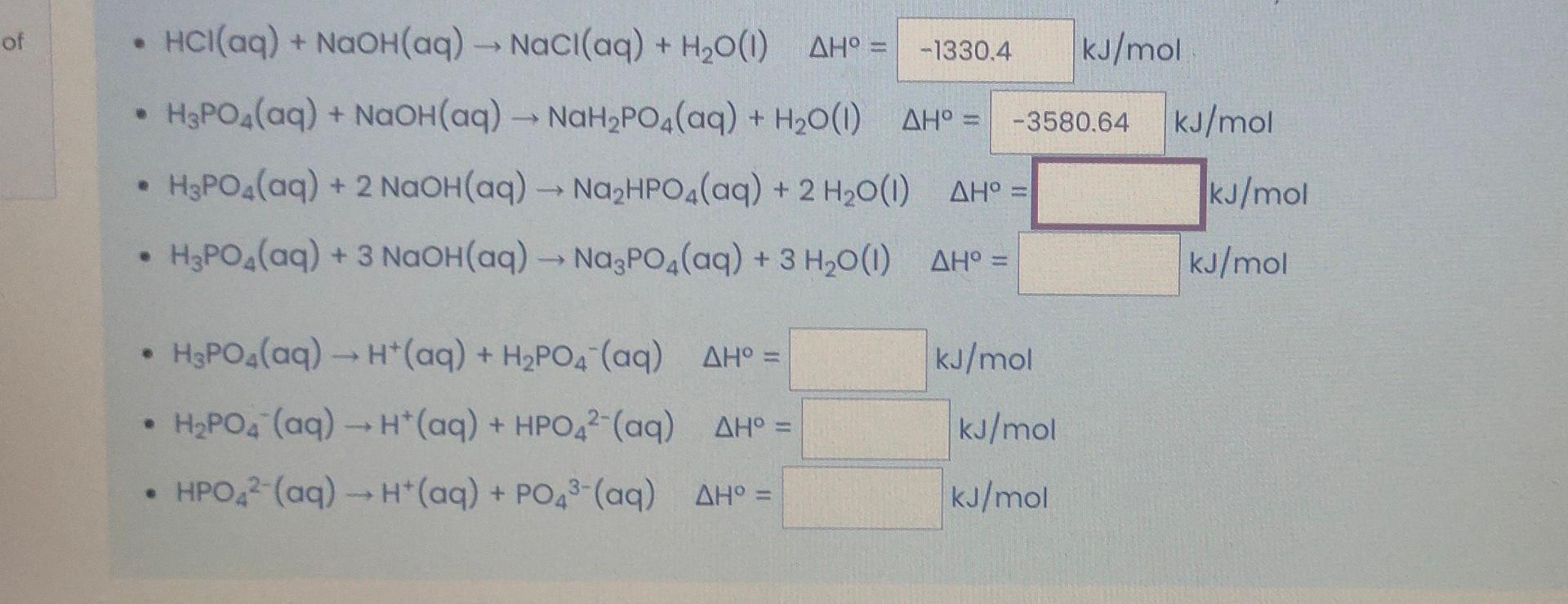 Solved Hcl Aq Naoh Aq Nacl Aq H O L H Kj Mol Chegg