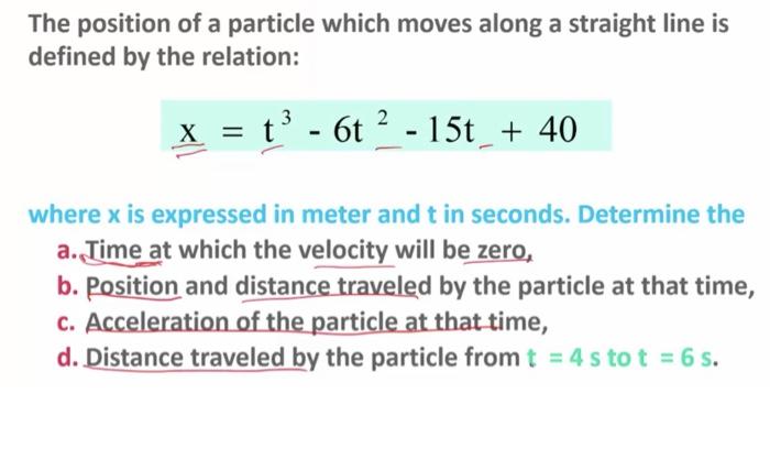 Solved The Position Of A Particle Which Moves Along A Chegg