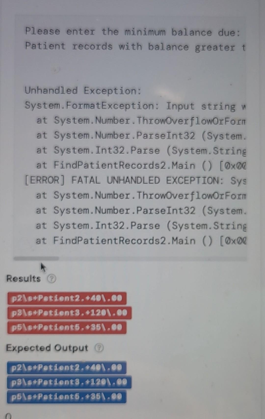 Solved Unhandled Exception System Formatexception Input Chegg