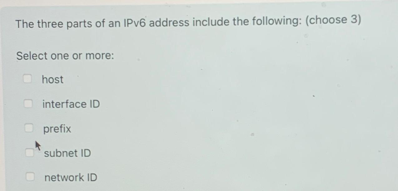 Solved The Three Parts Of An Ipv Address Include The Chegg