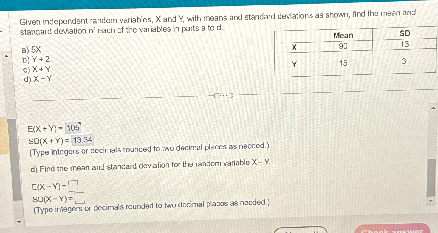 Solved Given Independent Random Variables X And Y With Chegg