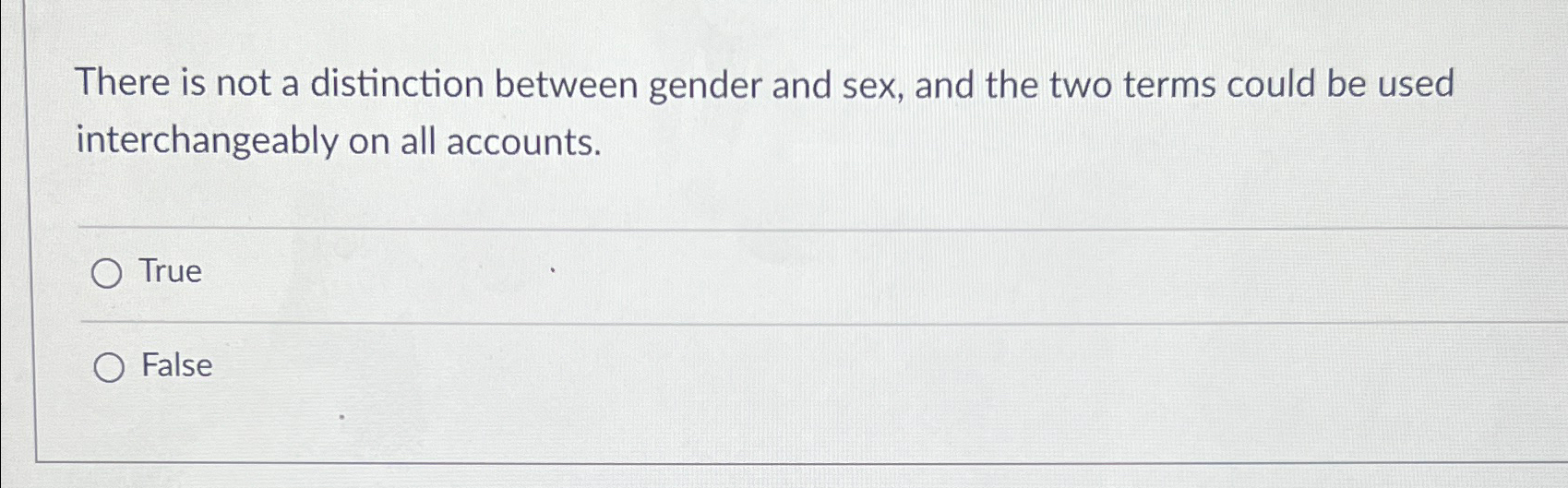 Solved There Is Not A Distinction Between Gender And Sex Chegg