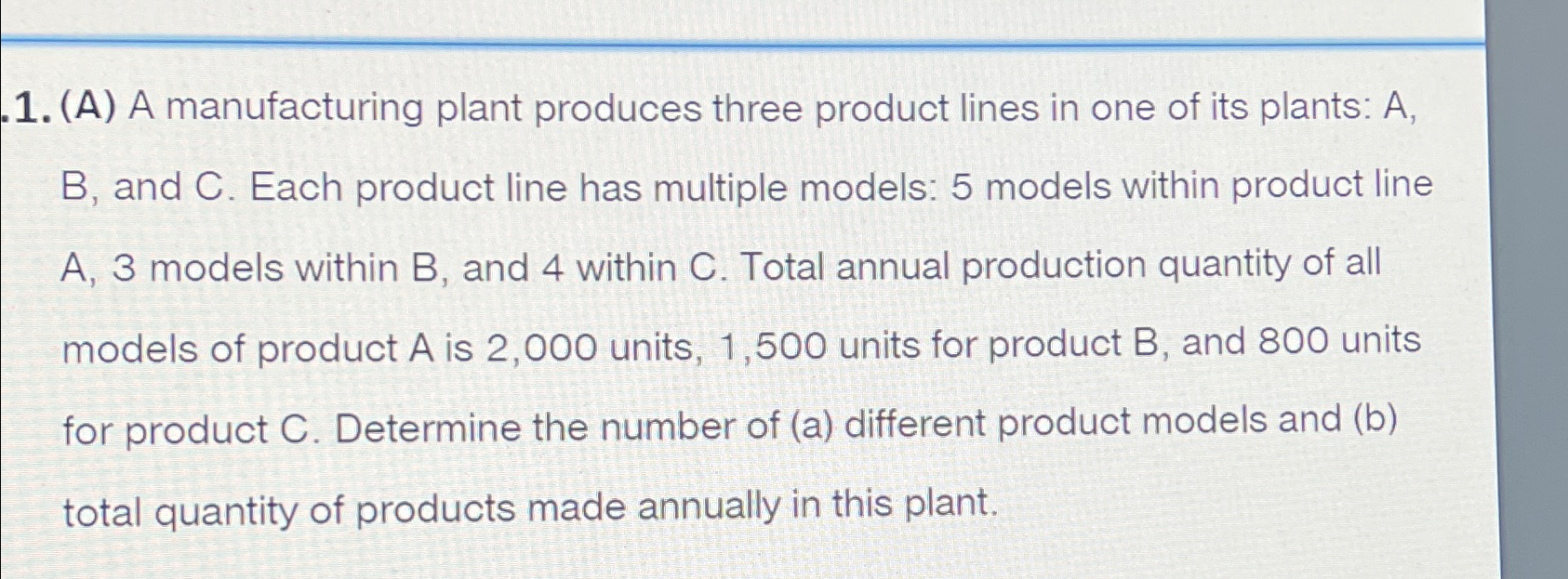 Solved A A Manufacturing Plant Produces Three Product Chegg