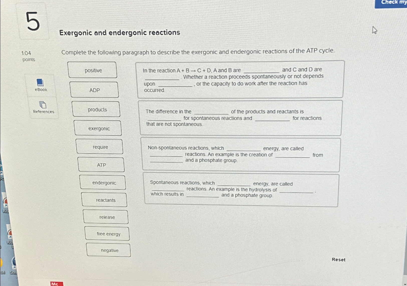 Solved Exergonic And Endergonic Reactions104points Complete Chegg