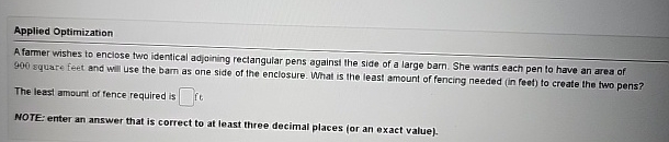 Solved Applied Optimizationa Farmer Wishes To Enciose Two Chegg