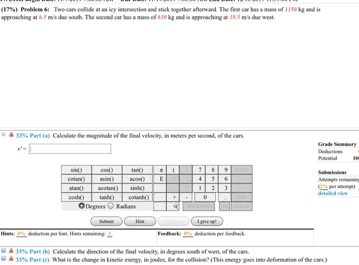 Solved 17 Problem 6 Two Cars Collide At An Icy Chegg