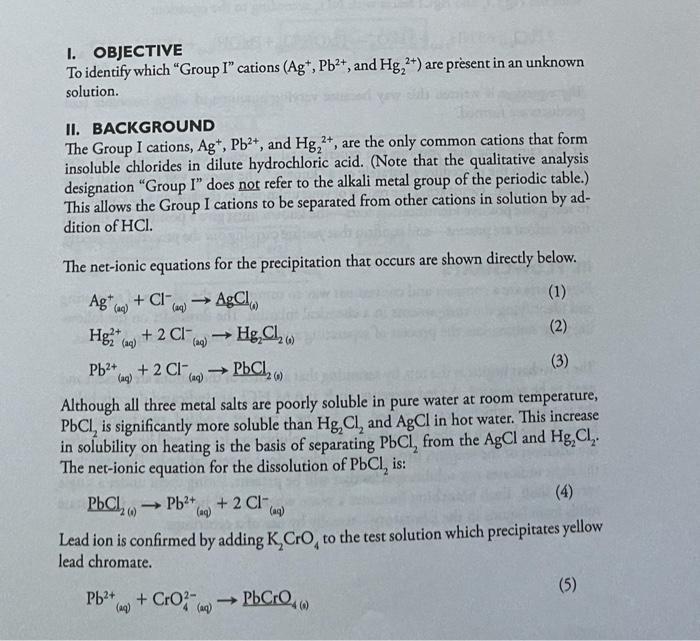 Solved I Objective To Identify Which Group L Cations Ag Chegg