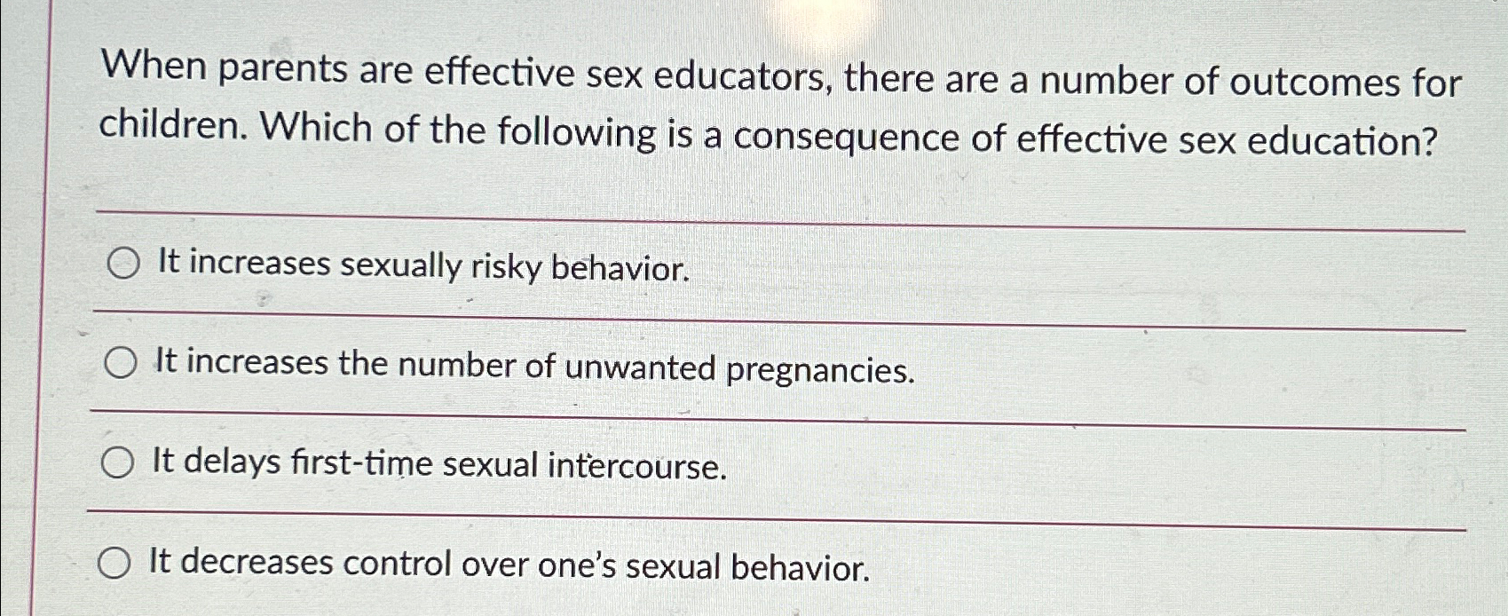 Solved When Parents Are Effective Sex Educators There Are A Chegg