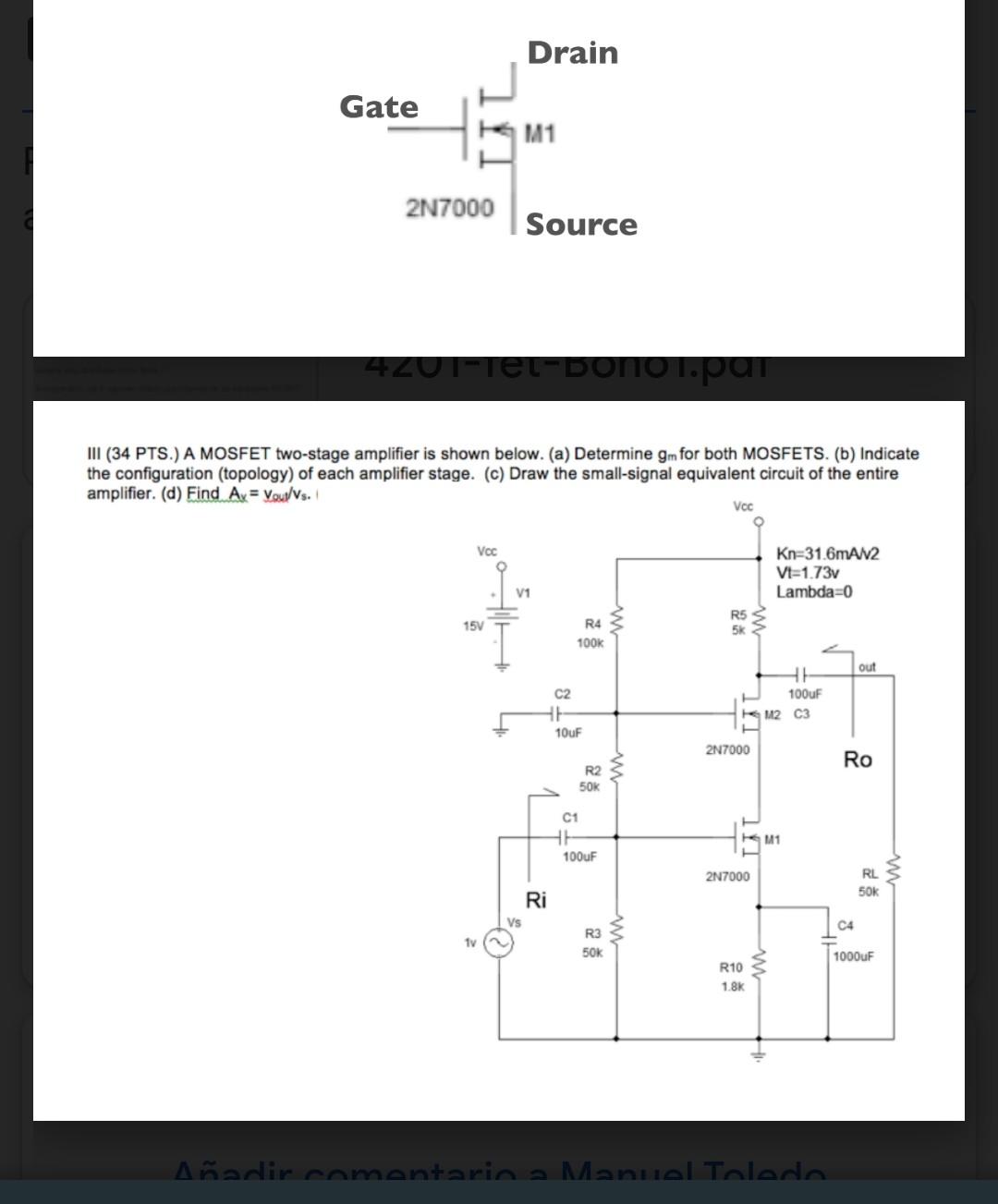 Solved Iii Pts A Mosfet Two Stage Amplifi