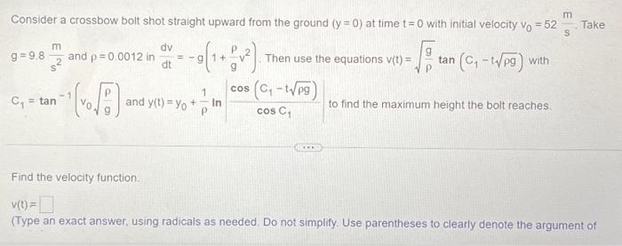 Solved Consider A Crossbow Bolt Shot Straight Upward From Chegg