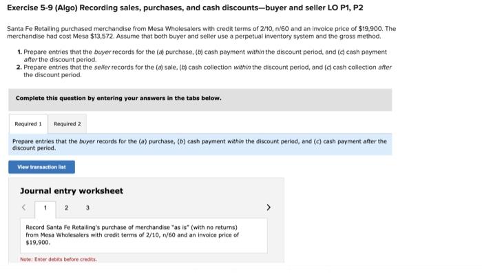 Solved Exercise 5 9 Algo Recording Sales Purchases And Chegg